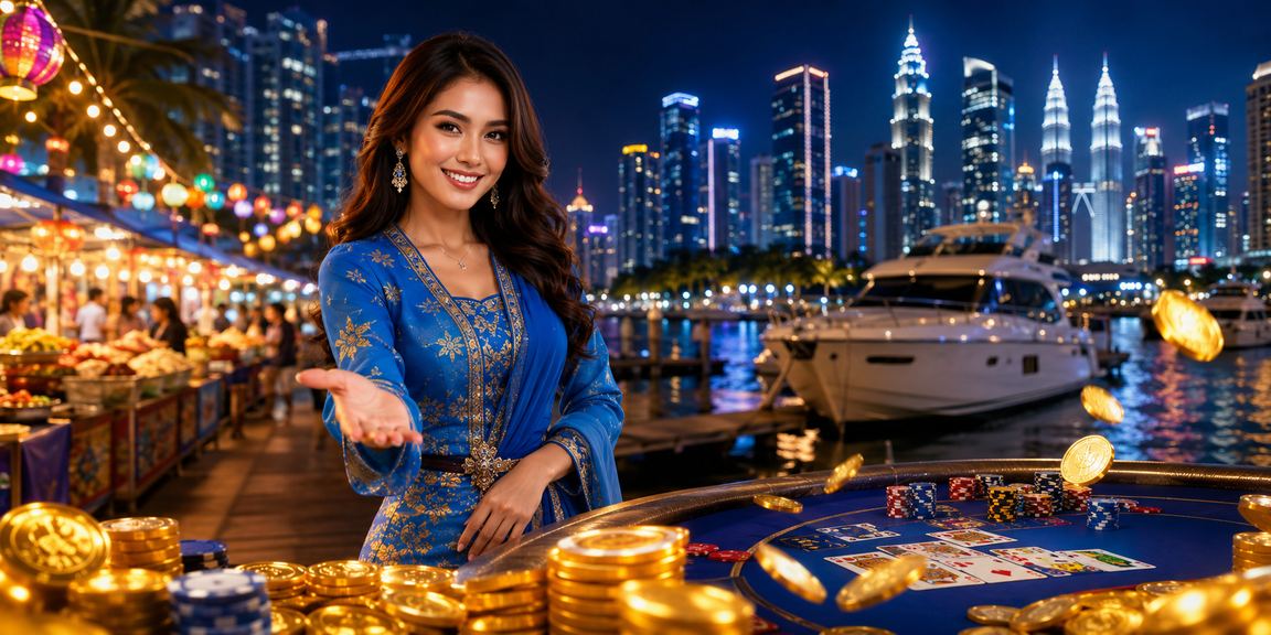 Pengguna Malaysia dalam pakaian baju kurung menikmati permainan Baccarat kasino di 4at